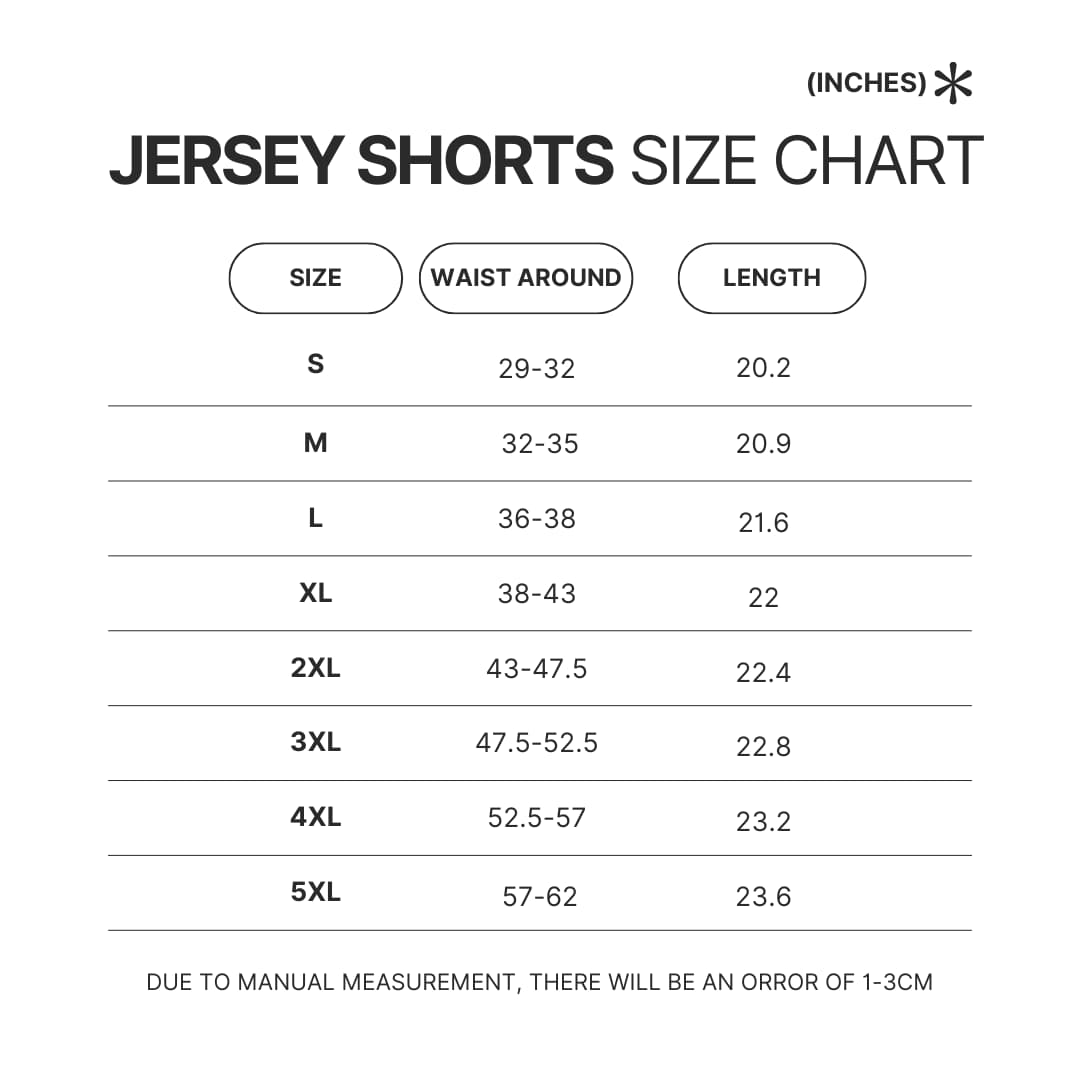 Jersey Shorts Size Chart - Fortnite UK Shop