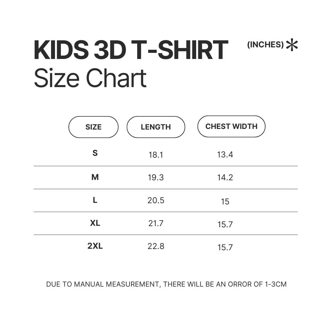Kids 3D T shirt Size Chart - Fortnite UK Shop